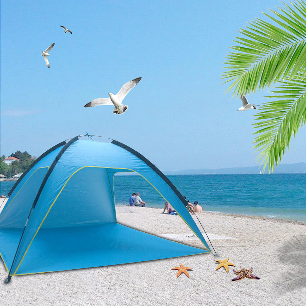 Cheap Goat Tents Big Beach Camping Tent Ventilated Silver Coated Rainproof Picnic Anti UV Sunshade Tents Sun Shelter with Storage Bag Tents 